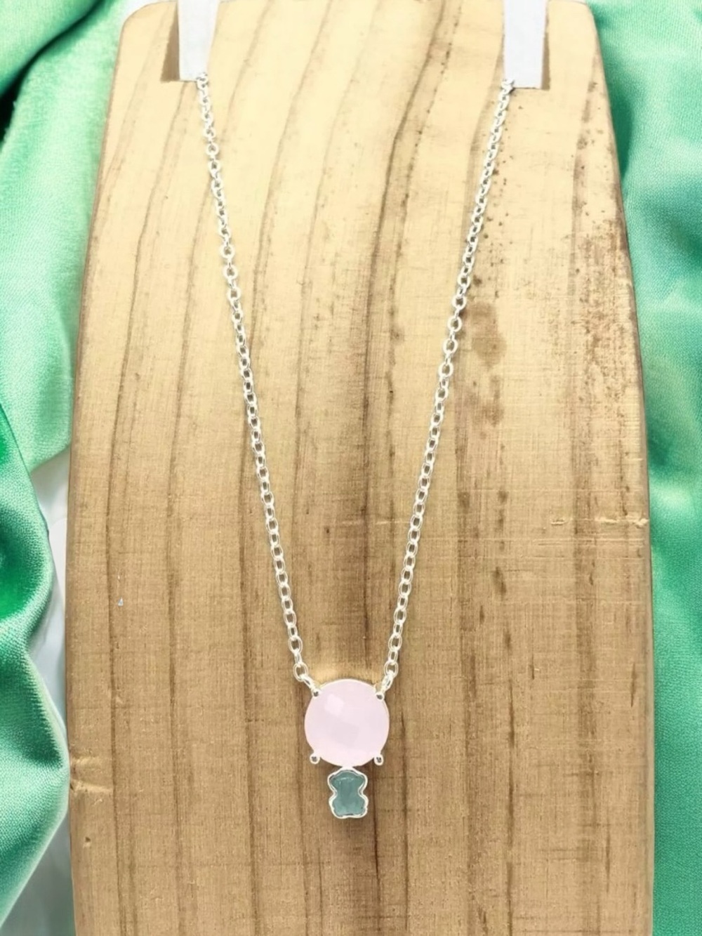 Mini Color necklace in sterling silver with rose quartz and amazonite 45CM